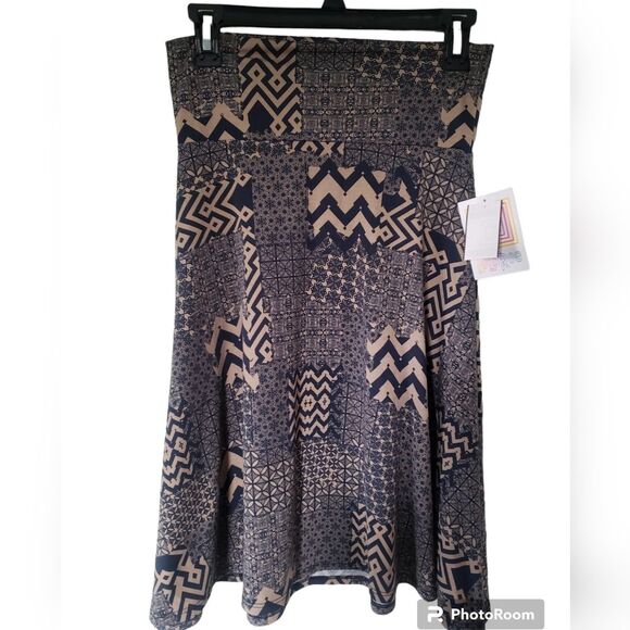 LuLaRoe Azure Skirt Women’s Small Twirl Skirt Blue Tan Stretchy NEW - Picture 1 of 5